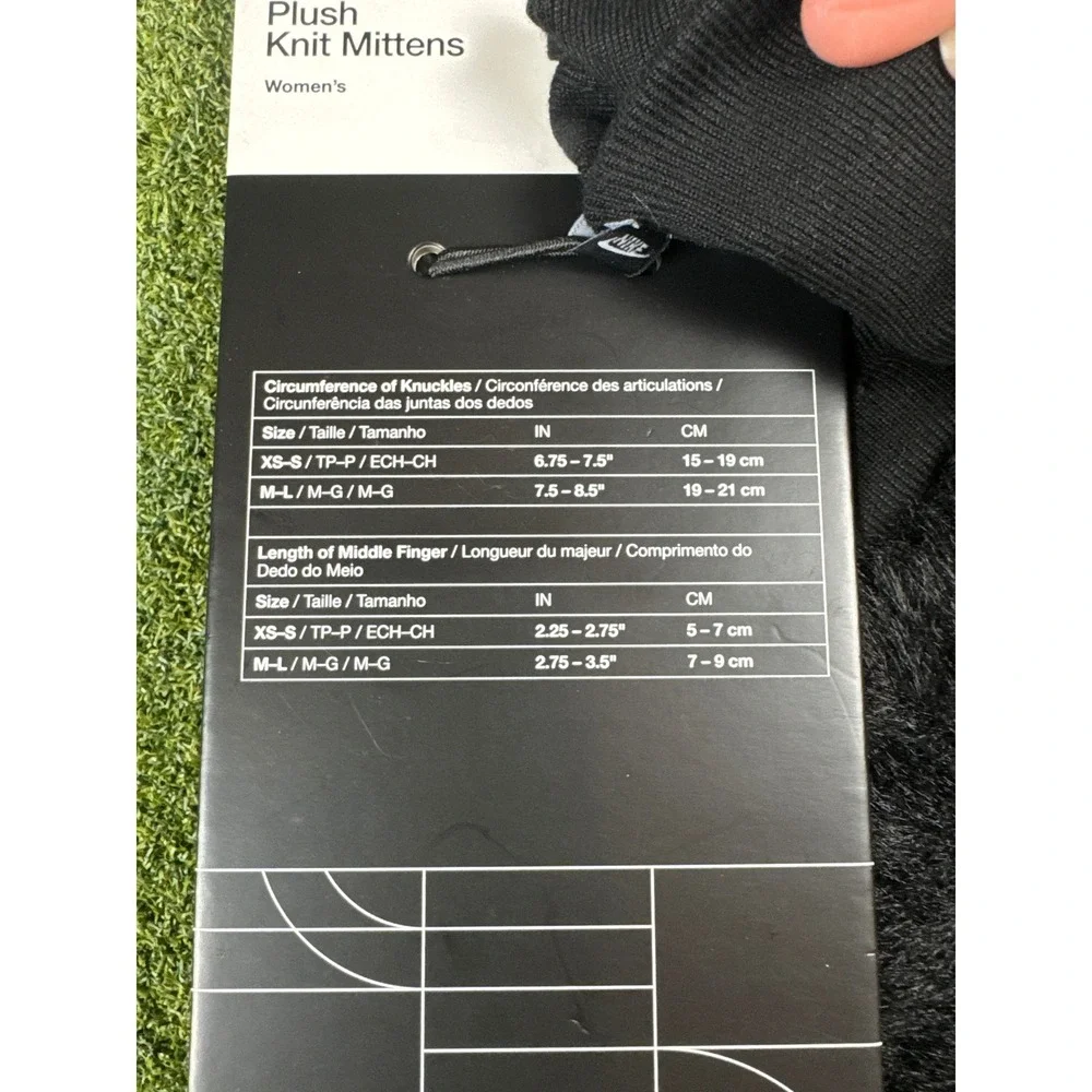 Nike Plush‎ Knit Mittens Women XS S Black Fleece Winter Gloves